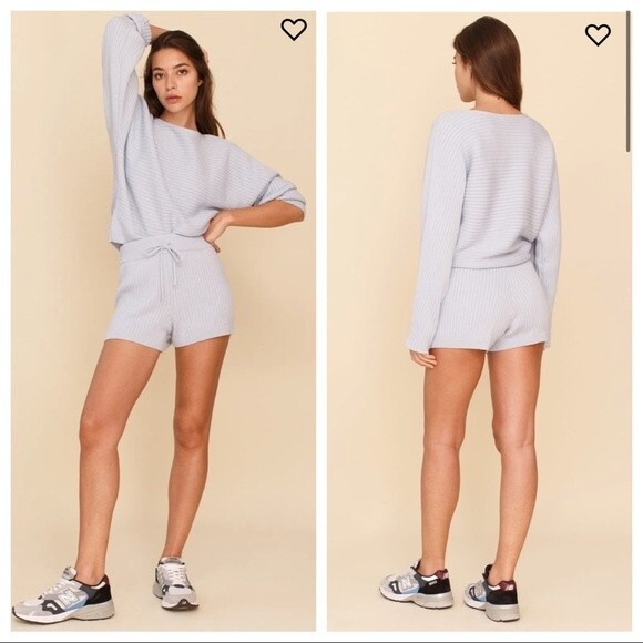 NWT Reformation Cort Short Sweater Set Ribbed Knit sky blue Cotton XL - Picture 3 of 7